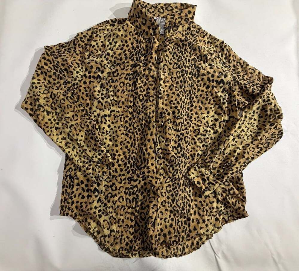 Allison Taylor 100% Silk Leopard Animal Print Blouse Top Womens M